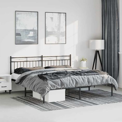 Bettgestell mit Kopfteil Metall Schwarz 193x203 cm (1/5)