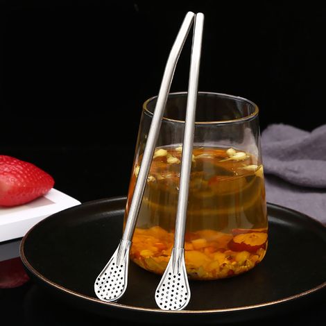 Cuillère-paille multifonctionnelle amovible en acier inoxydable pour cocktails, café et thé au lait. Idéale pour mélanger et boire. (1/5)