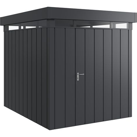 Hörmann Metall-Gerätehaus "Juno" mit Flachdach, JFD6 - Modern, 214 x 262 cm (B x T), anthrazit, 1-flüglige Tür, Anschlag rechts, mit Lichtband (1/5)
