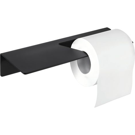Design Hambourg Porte Papier Toilette sans Percer I Support Papier Toilette Salle de Bain Mural Auto Adhésif I Porte-Rouleau Papier WC I Noir Mat avec étagère (1/4)