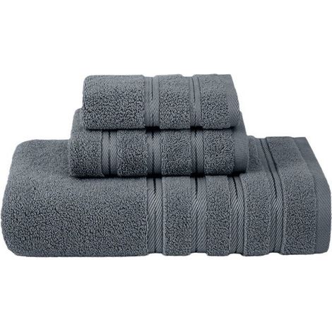 6 pièces Serviettes de bain, serviettes pour les mains, serviettes pour le visage, 100 % coton turc, gris clair, ensemble complet salle de bain (1/5)