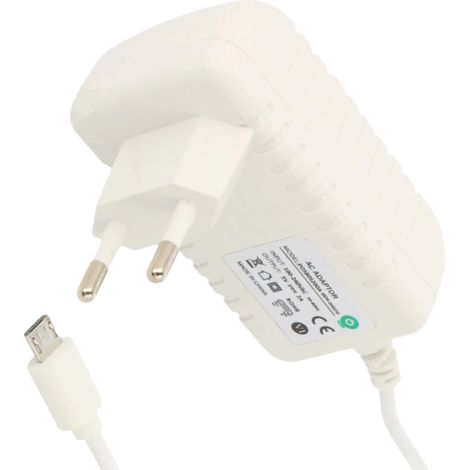 POSB05200A-WH-MICRO: Alimentatore switching 5V/2A/10W bianco, adattatore orizzontale, presa CA: CEE7/16, spina CC: micro USB