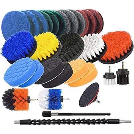 Ensemble de 31 accessoires pour perceuse : brosse à récurer, éponge électrique, brosse de nettoyage pour carrelage, salle de bain, cuisine, automobile - A (1/5)
