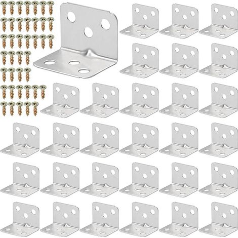 Lntyq 30 Stück L-förmige Eckstrebe aus Edelstahl – 90-Grad-Winkelwinkel zur Befestigung von Holzmöbeln – Schrauben im Lieferumfang enthalten (Silber, 36 x 27 mm) (1/5)