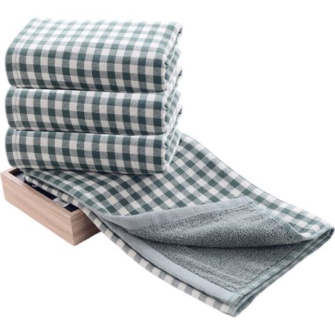 Set mit 4 karierten Küchentüchern im Büffelkaromuster, 34 x 76 cm, aus weicher Baumwolle, im Landhausstil.