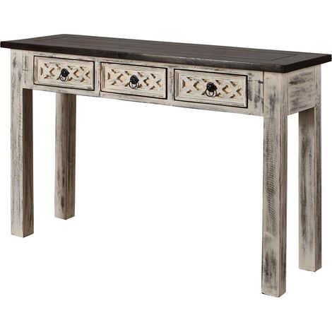 tavolino da consolle in legno di mango / acacia 120x40x76 bianco cerato CASTLE-ANTIK 225