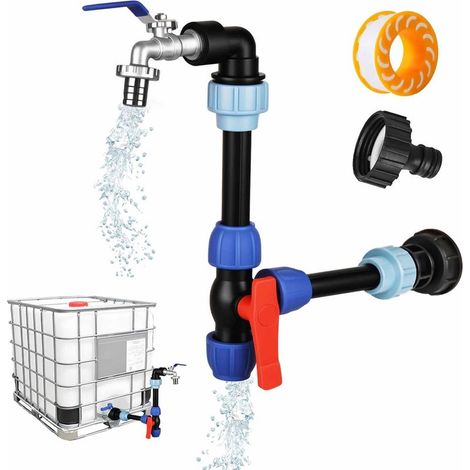 Adaptateur IBC avec col de cygne pour robinet 2 voies en laiton Robinet d'arrêt 3/4" pour réservoir d'eau de pluie 1000 l (1/5)