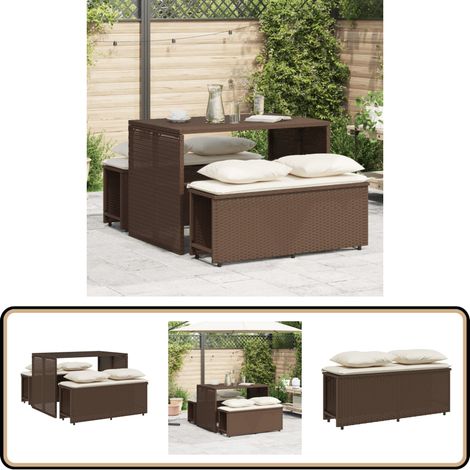 Ensemble à manger de jardin 3 pcs et coussins marron poly rotin - Meubles De Jardin - Salon De Jardin - Set De Jardin - Table De Jardin - Bancs De Jardin (1/5)