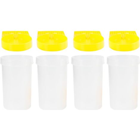 Distributeur d'eau d'entrée pour ruche d'abeilles plastique – Plateau de distribution automatique de liquide – 4 bases jaunes + 4 réservoirs transparents (Lot de 4) (1/4)