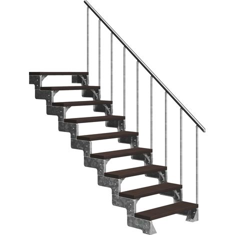 Dolle Außentreppe Gardentop 162-198cm Geschosshöhe mit Trimax dunkelbraun 80cm breit mit Geländer