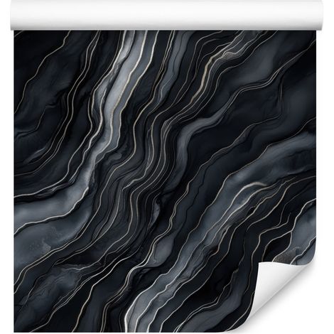 Papier peint bleu marine, noir et encre graphite pour salon et chambre 50x1000 cm (1/5)