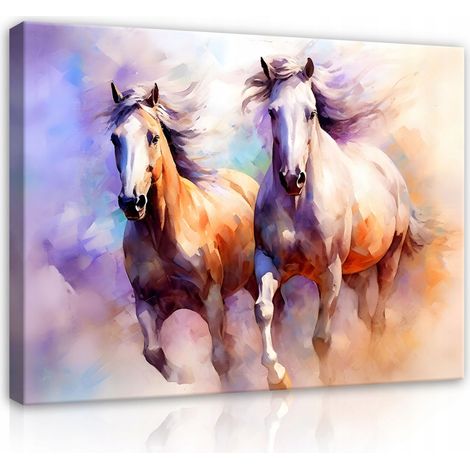 Peinture chevaux aquarelle abstraite sur toile 60x40 (1/3)