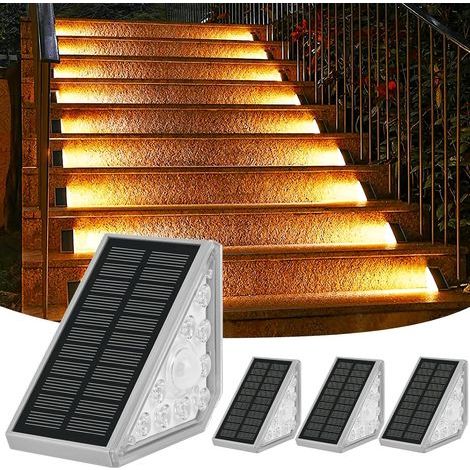 Lampes Solaires Extérieures avec Détecteur de Mouvement, 4 Pièces Eclairages Extérieurs Solaires pour Escaliers - 1200mAh/3000K/IP65 Étanche, Idéal pour Escalier, Chemin, Allée