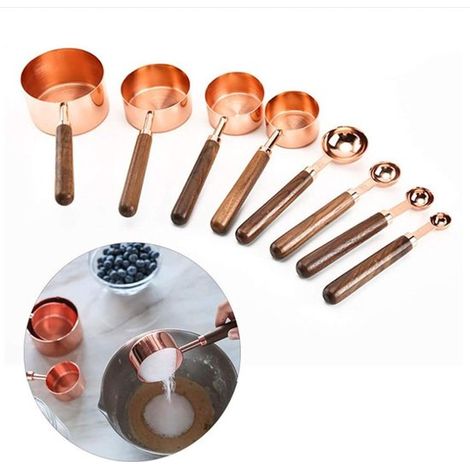Questo set di misurino e cucchiaio in acciaio inox con manici in legno di noce è adatto per misurare ingredienti secchi e liquidi e, naturalmente, (1/5)