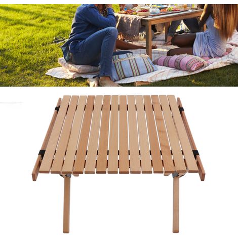 Table d'extérieur en bois de hêtre massif, idéale pour les rouleaux d'œufs, le camping ou les pique-niques, de petite taille. (1/5)