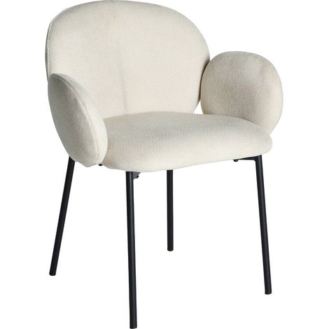 Fauteuil contemporain crème en polyester et bois avec pieds noirs - Crème effet tissu et bois naturel (1/5)