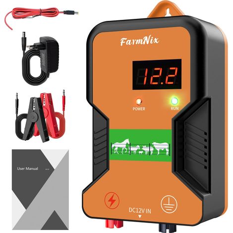 15KM Cloture Electrique pour Animaux, Puissante 2J Electrificateur Clôture électrique pour ferme jardin pâturage, 12000V Electrificateur pour ÉLevage D'Animaux Cheval Vache Moutons (Orange) (1/5)