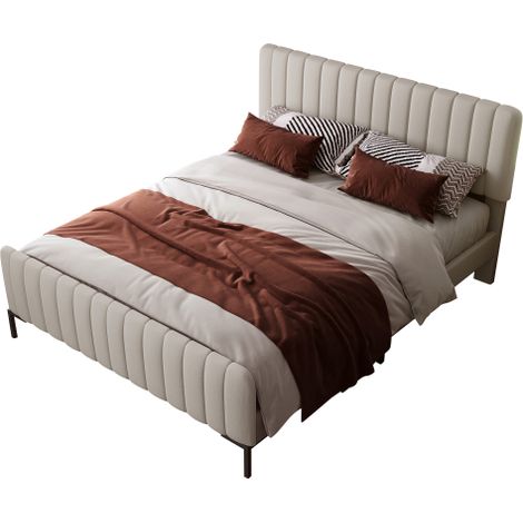 Polsterbett Einzelbett, Bettgestell mit Lattenrost und Verstellbares Kopfteil, Gepolstertes bett,Bettrahmen Jugendbett für Schlafzimmer Gästezimmer-Leinenmaterial