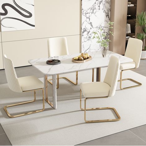 Silla comedor terciopelo beige con patas doradas OKMYHOME (1/5)