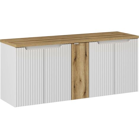 Waschtischunterschrank 140cm Riva, Weiß und Holzoptik