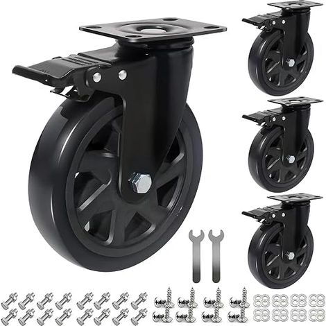 Heavy Load Castors 1000kg, 150mm Casters for Furniture with Brake, 360 Degree Swivel Caster, Polyurethane Caster Screws Trolley, Workbench (1/5)