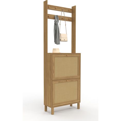 Eingangsgarderobe HANAE Schuhmöbel 2 Türen mit natürlichem Effekt Rohrgeflecht