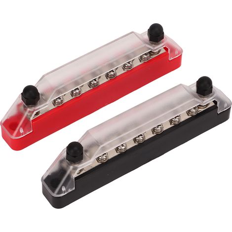 Bloc de distribution électrique 14 plots, lot de 2 barres omnibus 2xM6 et 12xM4, boîtier à bornes de batterie avec couvercle, sans cosses (1/5)