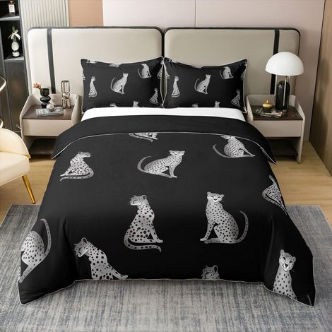 Gépard Ensemble de Literie Enfants Noir Gris Léopard 100% Coton Housse de Couette 240x260cm Animal Sauvage Parure de Lit pour Femmes Hommes Safari Doux léger avec 2 taies d'oreiller - 240 x 260 cm + 2 (1/5)