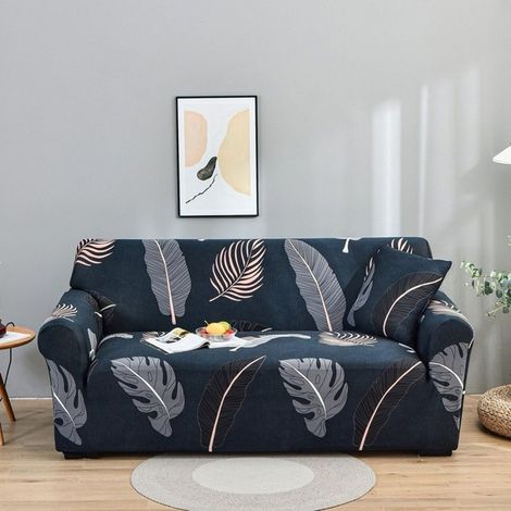 Funda elástica para sofá de 2 plazas TuseRxln con reposabrazos, estampado de plantas tropicales, azul oscuro [SFT12]