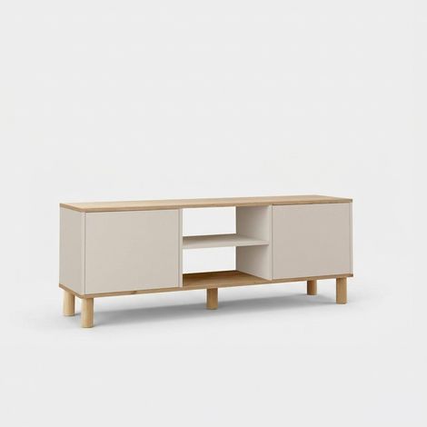 Mobile porta TV con ante e ripiani 160 cm Ruvan - Beige (1/4)