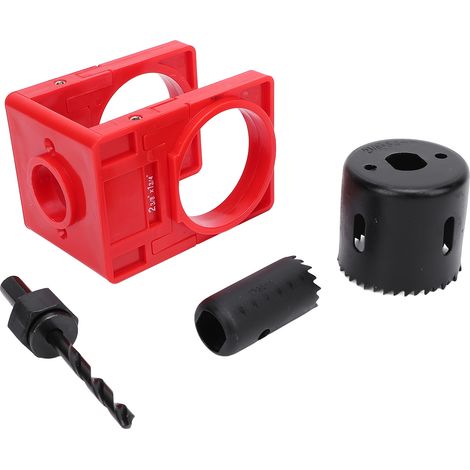 Kit pose serrure bois avec gabarit réglable et 2 scies cloche acier carbone + tige pour portes 35-43 mm, dosseret 60/70 mm (1/5)