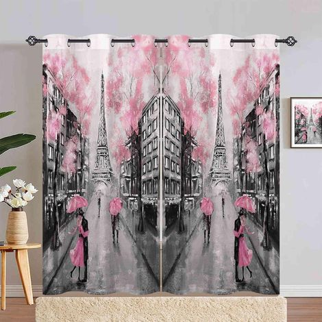 Rideau Occultant Paris Tour Eiffel Rose Arbre Rideau Thermique Isolant Draperies Intérieurs Tenture Opaque à Oeillets pour Maison Chambre Salon Fenetre 2 Pièces L 140 x H 280 cm - 140L X 280H cm (2 Pa (1/5)