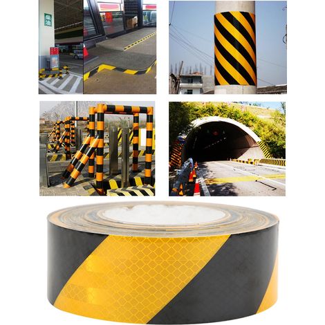 Schwarz-gelbes reflektierendes Sicherheitswarnband, selbstklebend, 50 mm x 25 m (1/5)