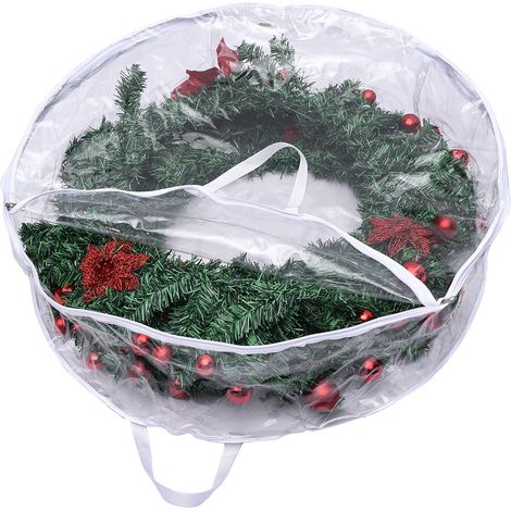 Sac de rangement transparent en PVC imperméable pour couronne de Noël de 76 cm (30 pouces), idéal pour la décoration intérieure (76 x 20 cm). (1/5)