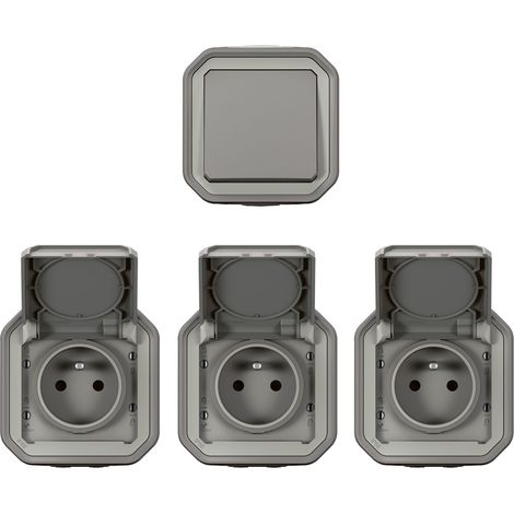 Legrand - Lot de 1 va-et-vient + 3 prises de courant Plexo complet saillie - gris