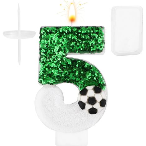 Bougies Anniversaire Football, Blanc Vert Décoration de Gâteau de Football Bougie Numéro Anniversaire Paillettes Scintillantes Thème de Football Décorations de Fête d'Anniversaire (Numéro 5) (1/5)