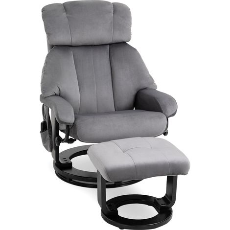 Fauteuil inclinable avec repose-pieds, fauteuil TV pivotant avec massage vibrant, fonction inclinable, fauteuil de massage avec poche latérale, fauteuil lounge aspect velours pour salon, gris