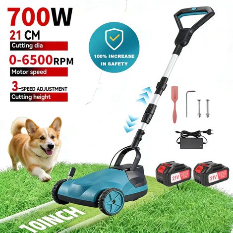 Tondeuse 700W brushless sans fil – coupe-herbe télescopique réglable jardin – 2 batteries incluses