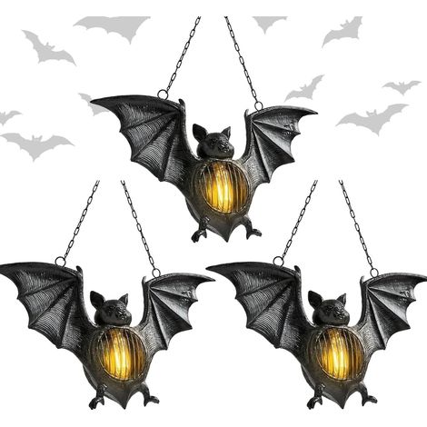 Luci di Halloween a forma di pipistrello, 3 lanterne a LED, adatte per feste all'aperto, decorazione da parete per pipistrelli spaventosi, per casa stregata alta (1/5)