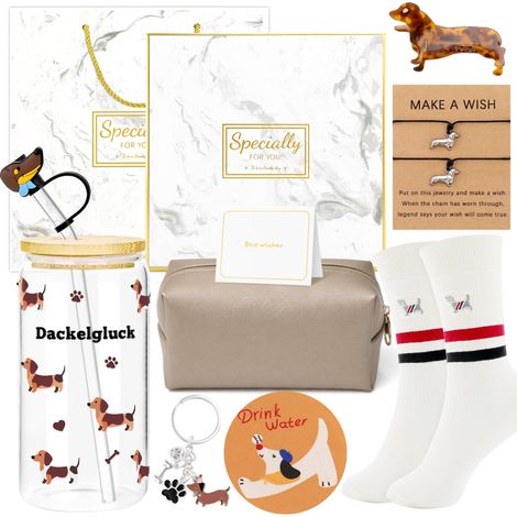 Coffret cadeau Teckel pour les amoureux des teckels avec verre à matcha (1/5)