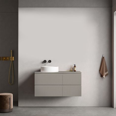 Mobile bagno sospeso cannettato reversibile 100 cm Grigio Cenere per Lavabo d'appoggio Senza Specchio - Fiji Paint Top Canneté (1/4)