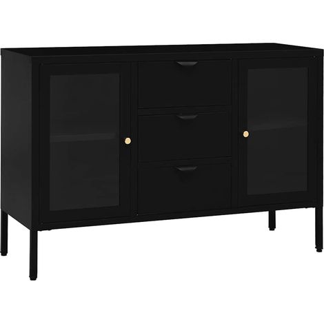 Maison Exclusive - Credenza Nera 105x35x70 cm in Acciaio e Vetro Temperato (1/5)