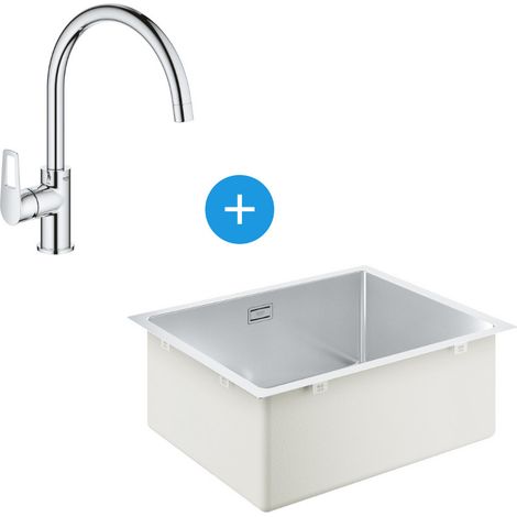 Grohe Kit Lavello K700 sottopiano 540x440mm Acciaio inox + miscelatore a collo di cigno Bauloop, Cromo (31574SD1-SET1)
