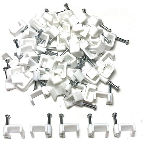 Attaches de câbles électriques en plastique blanc avec clips, 50 pièces, 10 mm, pour câbles, téléphone, télévision par Internet (1/4)