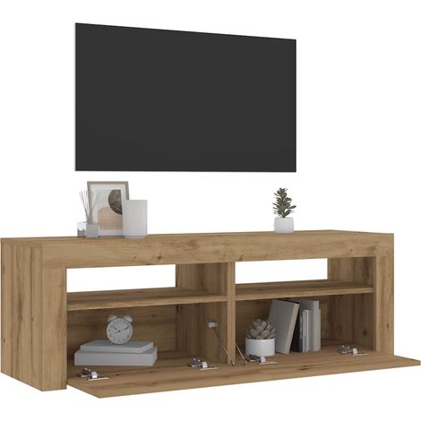 Tables de chevet x2 avec LED RVB, bois d'ingénierie chêne artisanal, 60 x 35 x 40 cm - PANGIVO (1/5)