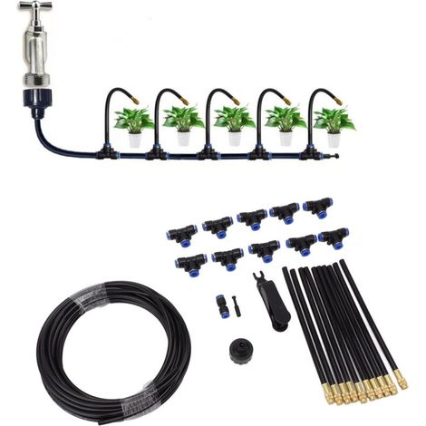 Kit d'irrigation goutte à goutte automatique à 360° - Tuyau de 8 mm, buse de pulvérisation universelle réglable, système d'atomisation en cuivre pour jardin/pelouse/serre - Rotation multidirectionnell (1/5)