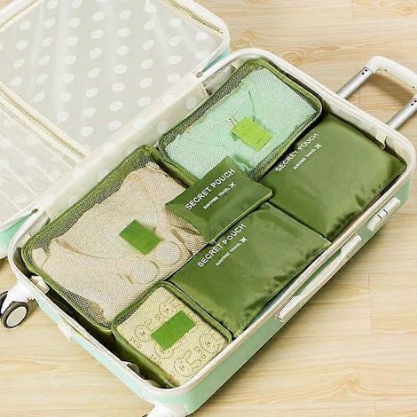 Lot de 6 sacs de rangement pour valise, cubes de rangement pour chaussures et vêtements, idéaux pour organiser vos bagages en voyage - Vert