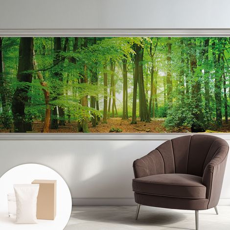 Tapete Vliestapete mit Kleber- abwaschbar - Raumgestaltung Schlafzimmer Wohnzimmer Tapete Grüner Wald 250x104 cm (1/5)