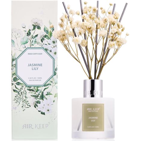 Jasmine Lily Fragrance Diffuser, Home Fragrance Diffuser with 8 Reed Diffuser Sticks, Decoration for Bedroom, Living Room, Bathroom, Office, 100 ml (1/5)