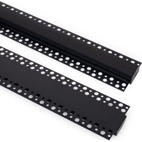 Profilé Aluminium Intégration Platre/Placo pour Rubans LED jusqu'à 20 mm avec Capot Continu Noir 2 m Noir translucide (1/4)